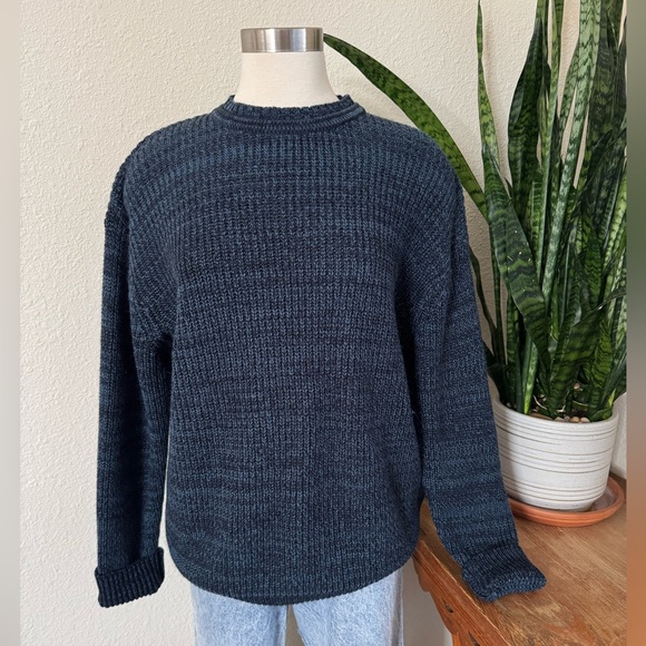 Vintage Navy Marled light blue Knit Sweater Classic‎ 90s Pullover large - Picture 7 of 7